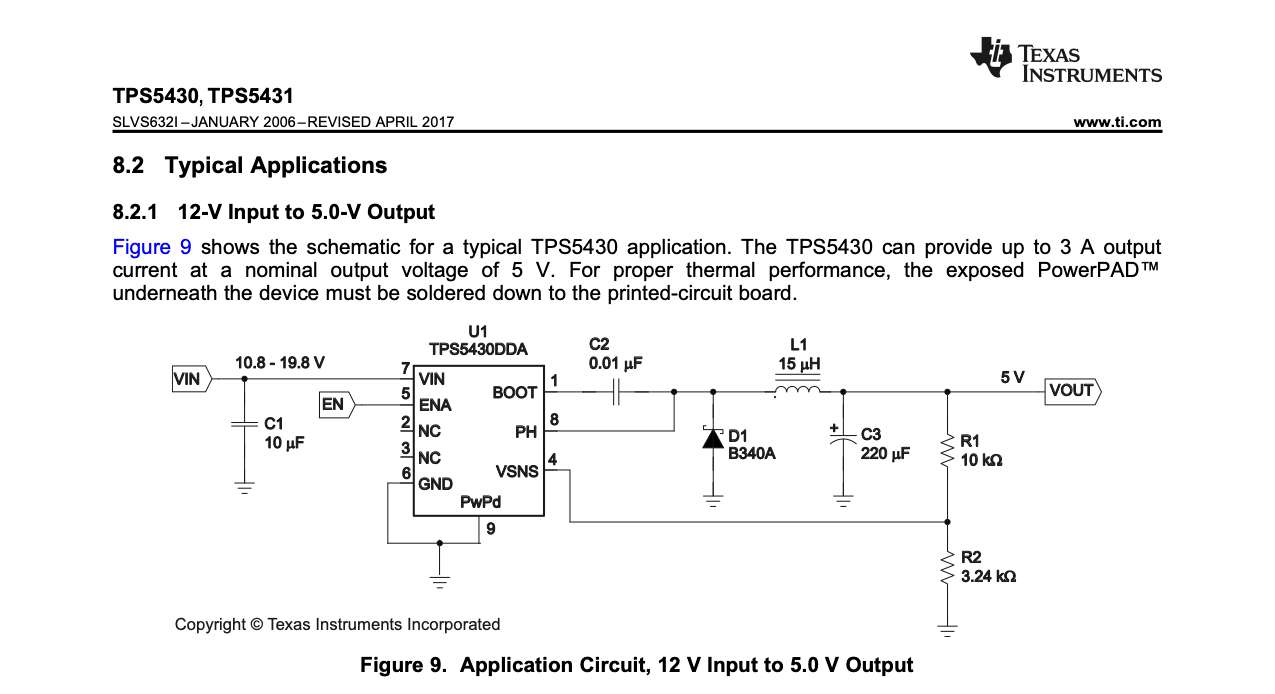 TPS5430 Buck Converter Application Schematic